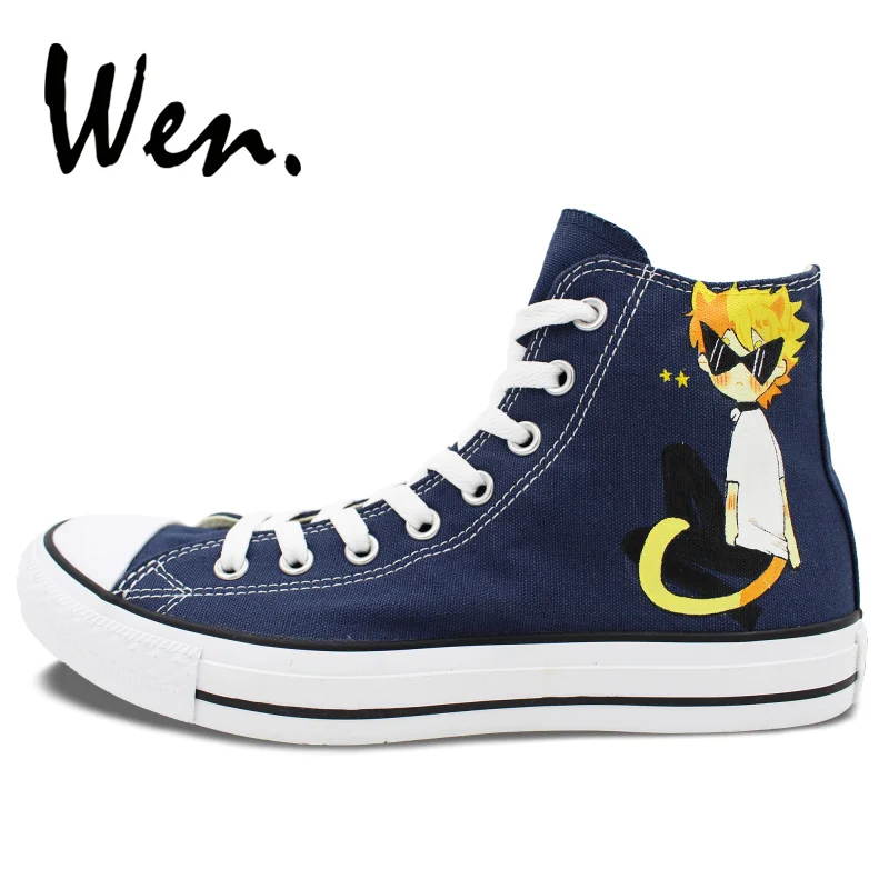 Кеды Wen с ручной росписью Мультяшные высокие кроссовки Dex Midnight And Dirk Strider Cat синие