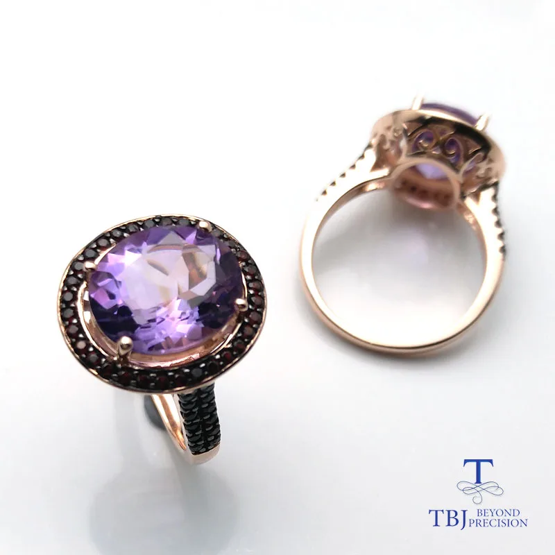 TBJ натуральный 10*12 мм овальной огранки фиолетовый кольцо с аметистом для женщин