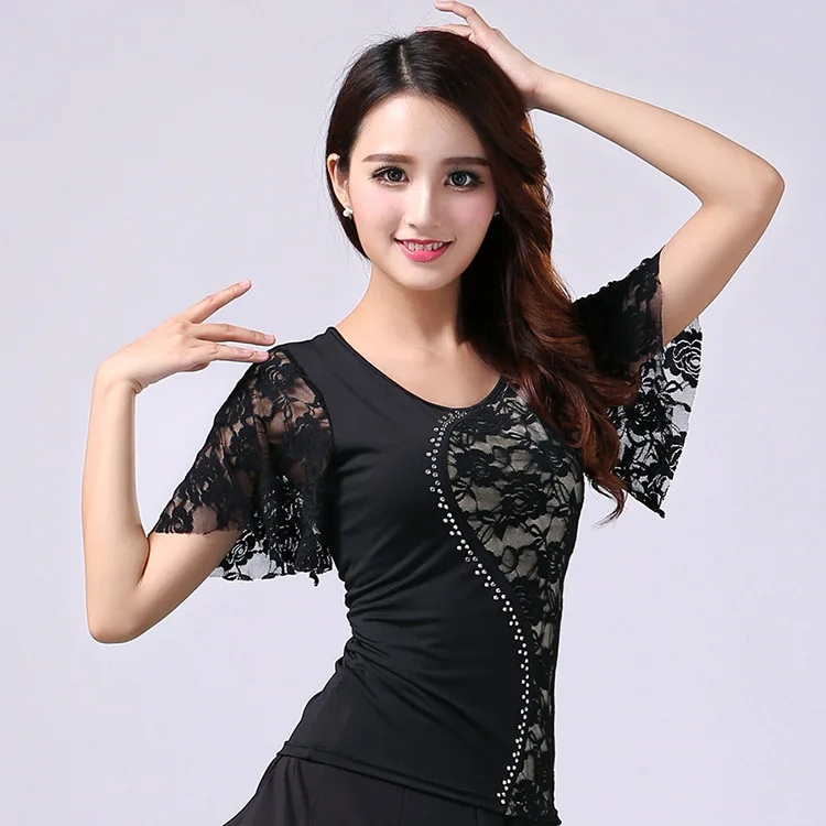 

Блузка для бальных танцев, кружевное пальто для девушек для современных танцев, Женская квадратная танцевальная рубашка с коротким рукавом...