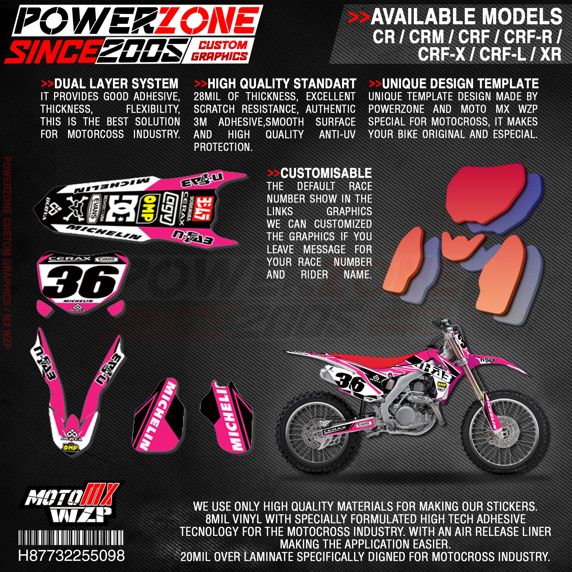 Персонализированные графические фоны PowerZone Team наклейки 3M Набор наклеек для HONDA