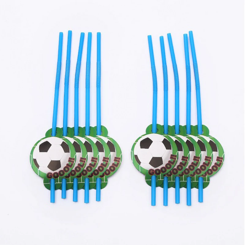 

10pcs/lot Soccer Theme Happy Birthday Party Kids Boys Favors Football Design Drinking Straws Baby Shower Events Decorations