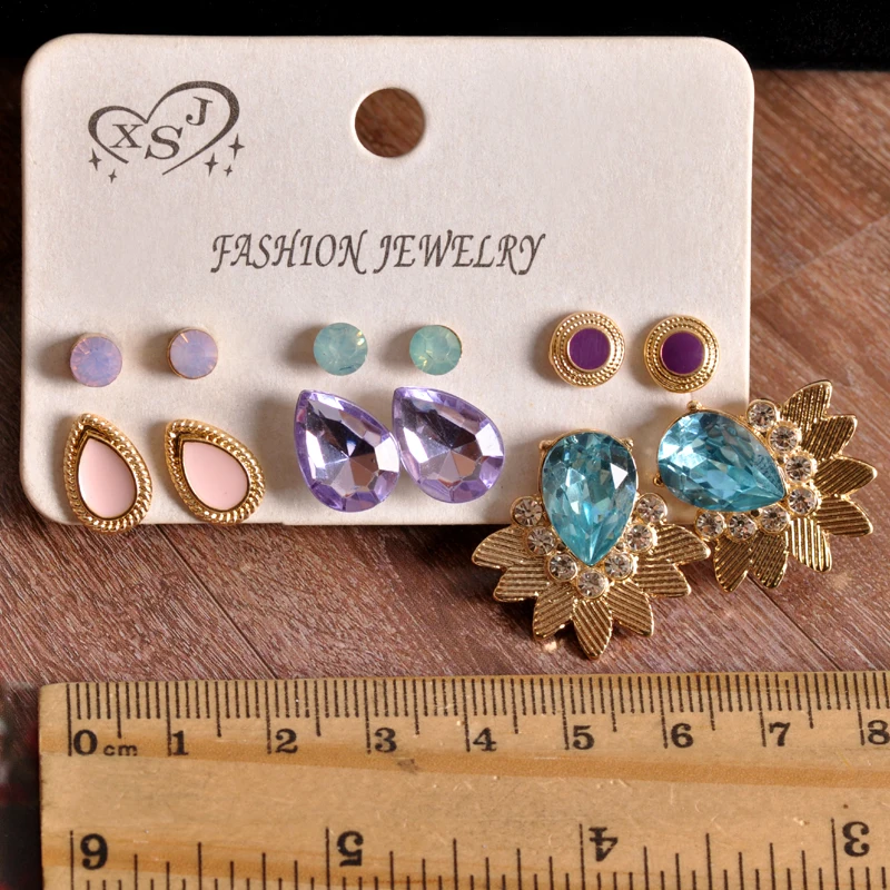 New fashion women jewelry wholesale girls party pink ear studs beautiful mix-and-match 6 pairs /set earrings Christmas gifts | Украшения и