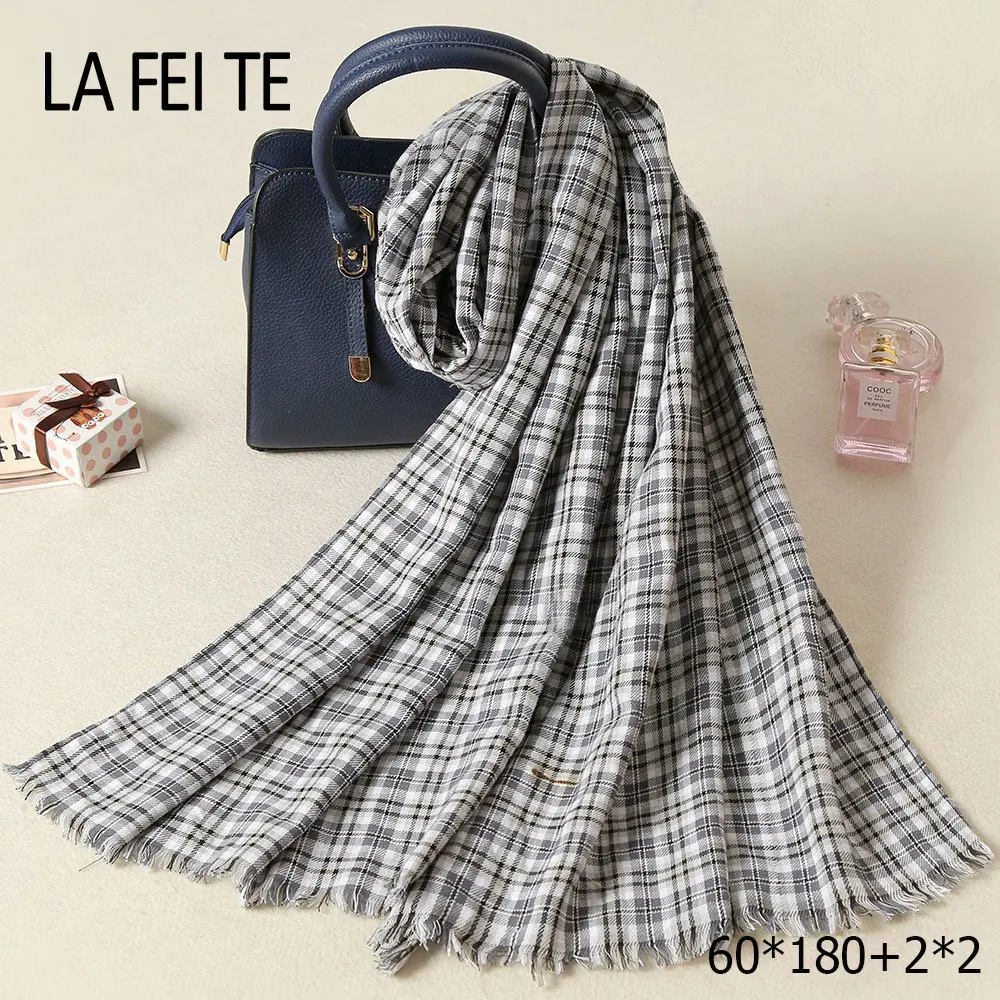 Клетчатый длинный хлопковый мужской шарф дизайнерский шейный платок черный