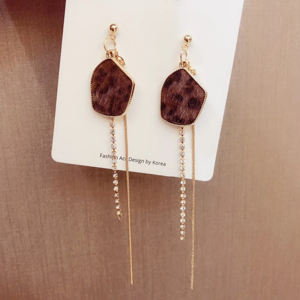 Лидер продаж Леопардовый принт сережки-гвоздики с длинной бахромой неправильные