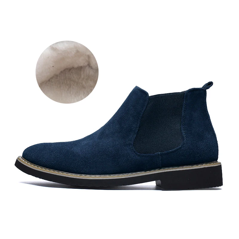 Cotton-dark blue WOLF WHO/Новое поступление; Роскошные Брендовые мужские ботинки челси высокого качества; Мужские Теплые повседневные ботильоны из натуральной кожи; buty meskie X-198 - Цвет: Cotton-dark blue