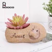 roogo cute resin animal pots for flowers squirrel nuts house cachepot cartoon flower pot succulent for home garden decoration