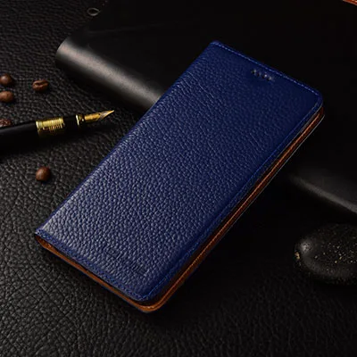 Для zte Blade A6 чехол KEZiHOME личи Натуральная кожа флип Стенд кожаный чехол Капа для zte Blade A6 5," чехол для телефона s - Цвет: blue