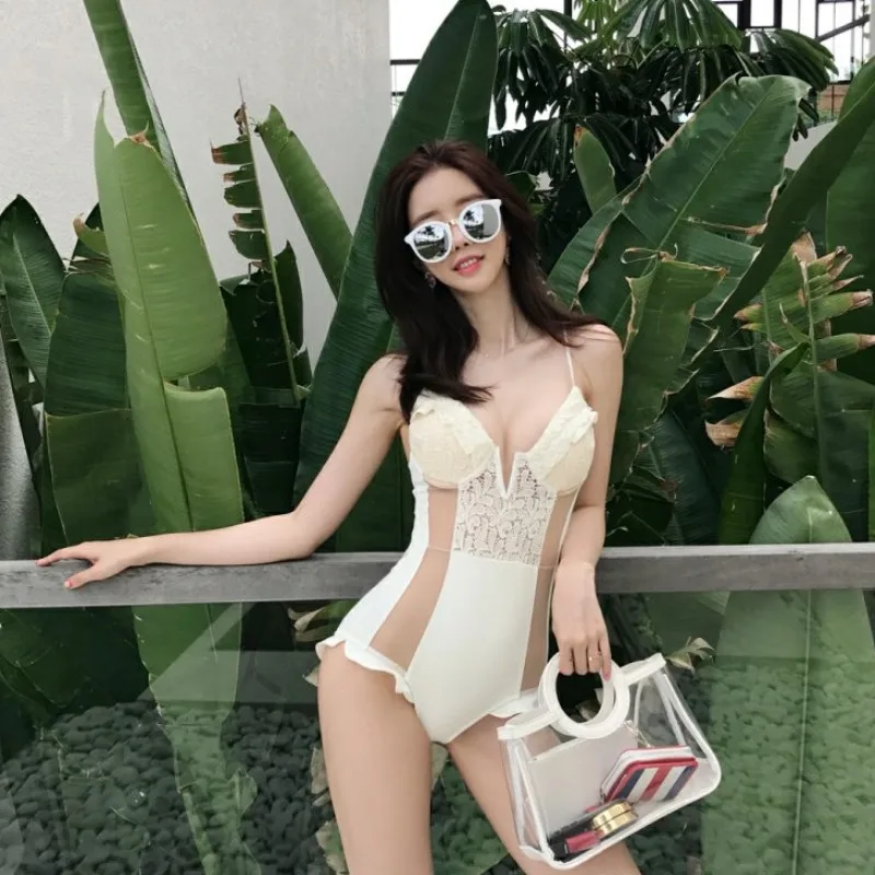 Горячие сексуальные Для женщин оборками бикини Прозрачная с высокой талией