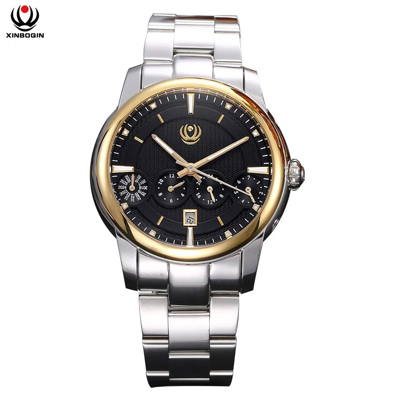 

XINBOQIN Men Mechanical Watch Automatic Self-Wind Wrist Watch Fashion Brand Genuine Leather Men's Multifunctional Watches 3028