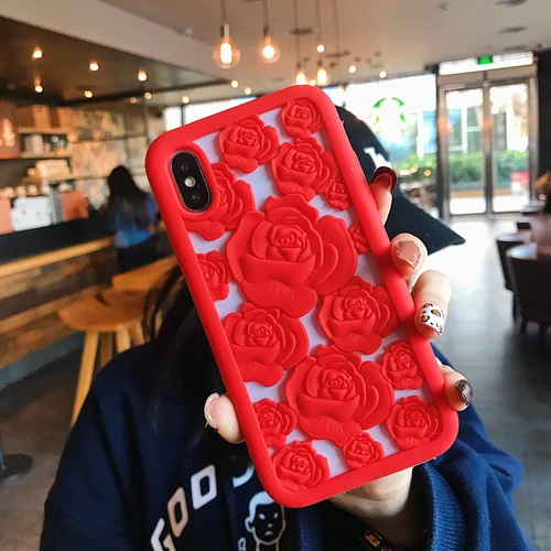 Red rose Чехол для iPhone6 7 xs с цветами модные Романтические влюбленные пары для девочек 3D розы цветок выдолбленный Цветочный Мягкий силиконовый чехол - Цвет: Red rose