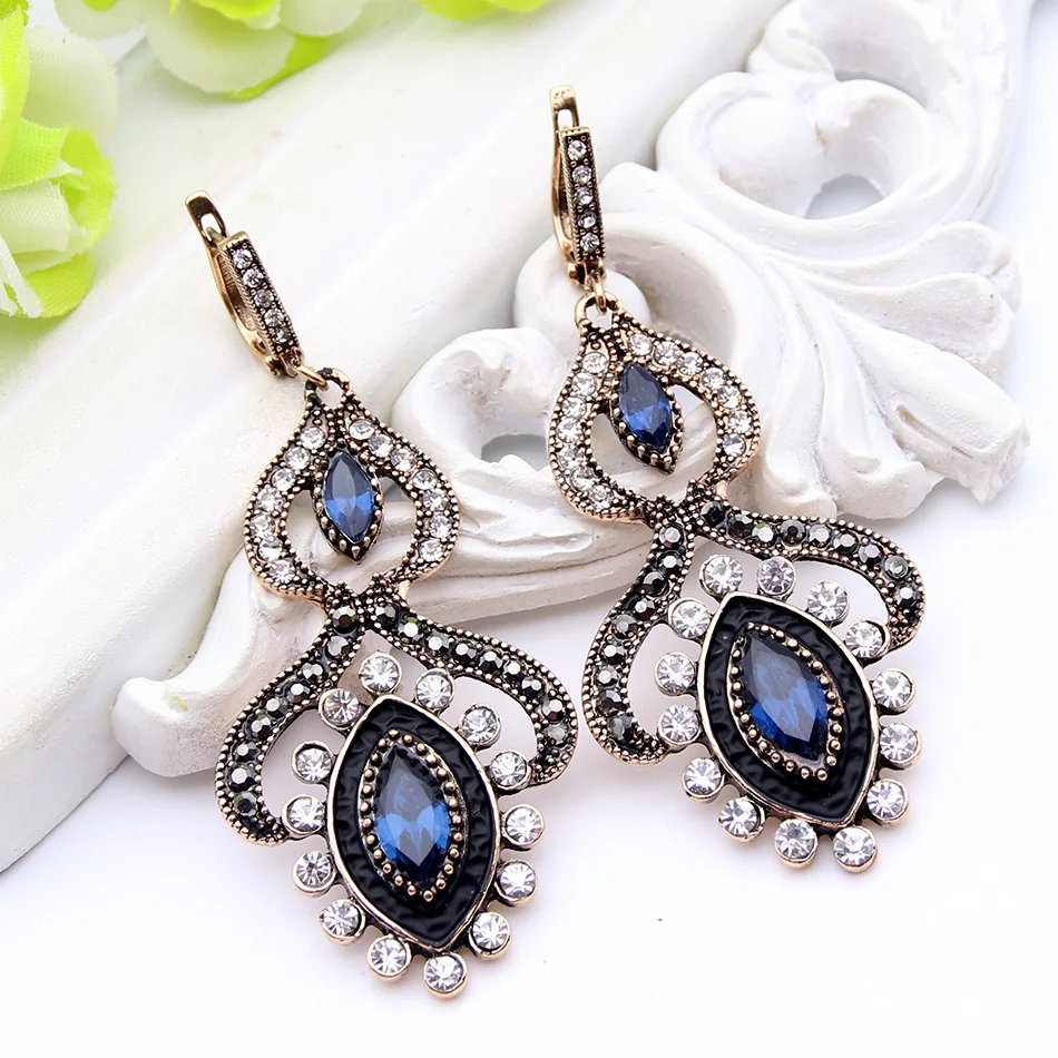 Женские винтажные серьги подвески из смолы в турецком стиле золотистые