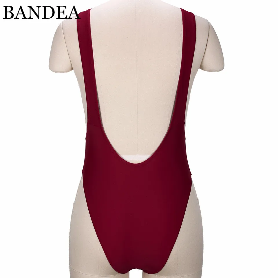 BANDEA 2019 новый сексуальный цельный купальник Женский однотонный бордовый монокини