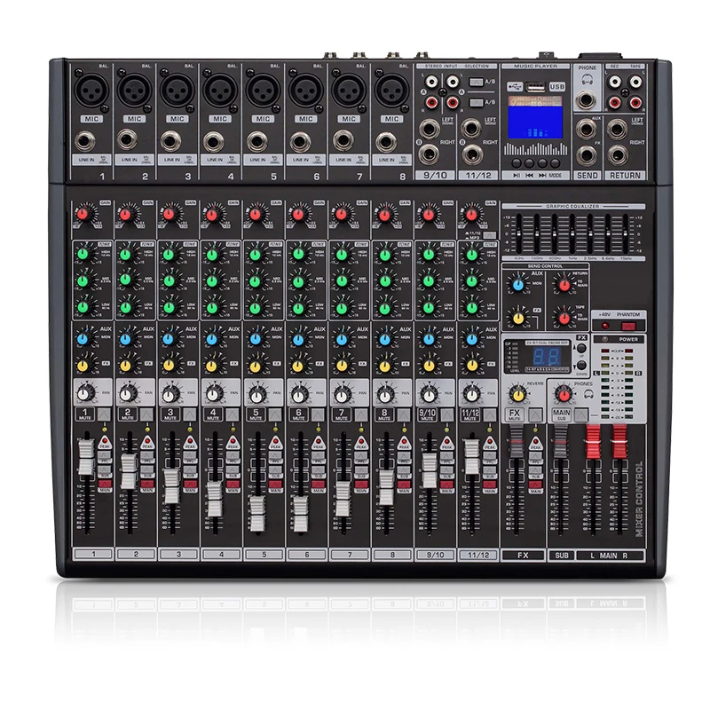 Музыкальная консоль миксер для dj 12 каналов 8 моно 2 стерео 7 фирменных