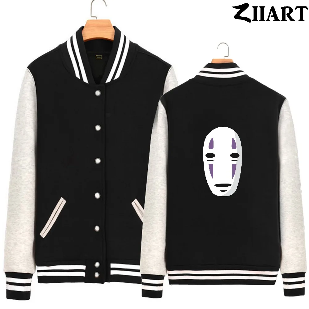 

faceless Miyazaki Hayao Spirited Away No face man mysterious ghost Man Full Zip Autumn Winter Fleece Baseball jackets ZIIART