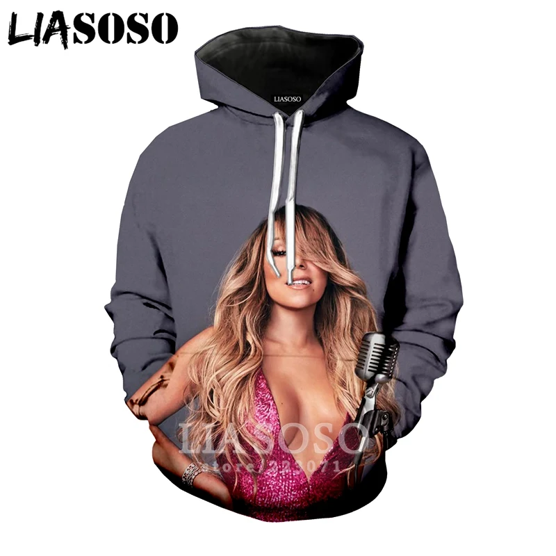 LIASOSO 2019 Winter New Fashion Men Women 3D Print Singer Mariah Carey Hoodie Unisex Long Sleeve Top Sweatshirt Pullover A177-05 | Мужская