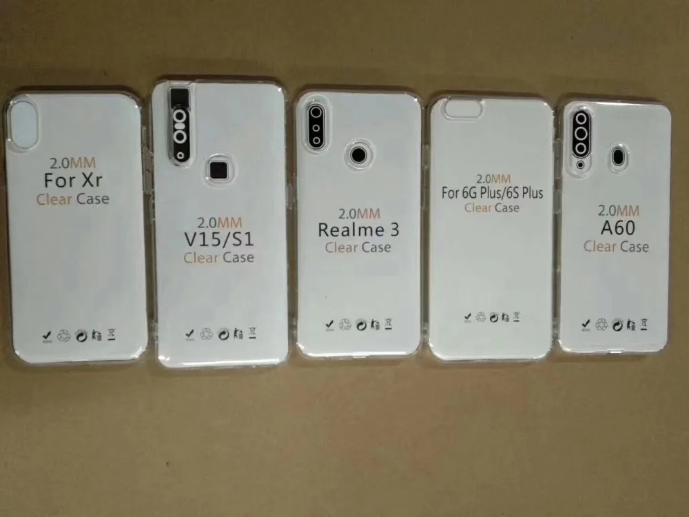 Phone Cases For iPhone 6 XS MAX Transparent TPU Case Cover For iPhone 11 pro max 8 Plus XR 2.0mm Cover Soft Silicone 100PCS