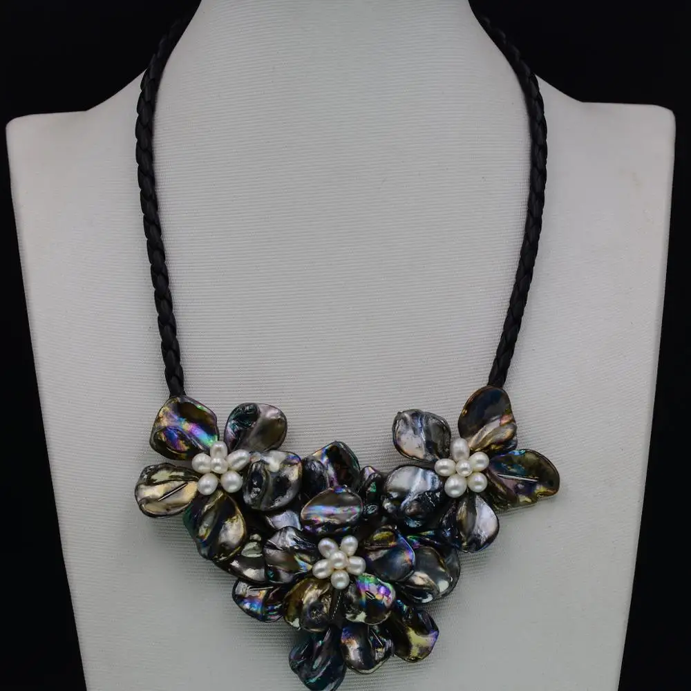 Most Popluar White Freshwater Pearl Black Baroque Shell Flower Choker Necklace For Women Ethnic | Украшения и аксессуары