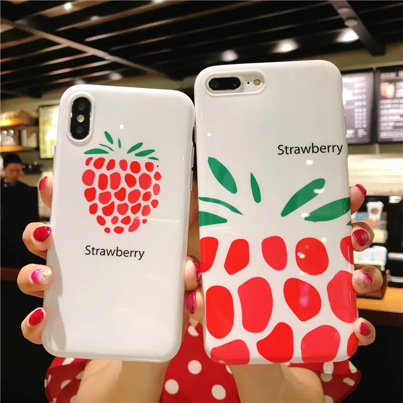 FTAIDKJ Fashion Cartoon Pineapple Soft IMD Case For iPhone X 10 Capa 6 6S 7 8 Plus Lovely Fruit Strawberry Back Cover |