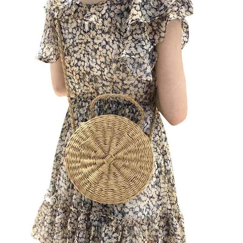 Плетеный соломенный круглый мешок из ротанга модная Натуральная соломенная