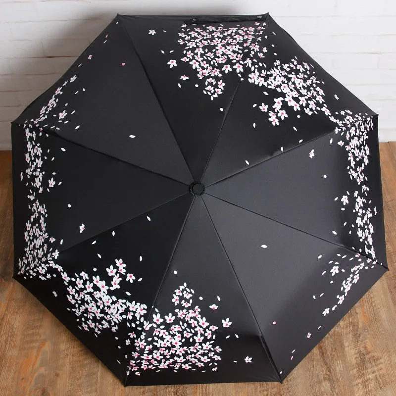 fashion Light folding Cherry Blossom Umbrella Maɺm black coating Wind proof anti-uv Sakura Female Rain Tools Sun Parasol | Дом и сад
