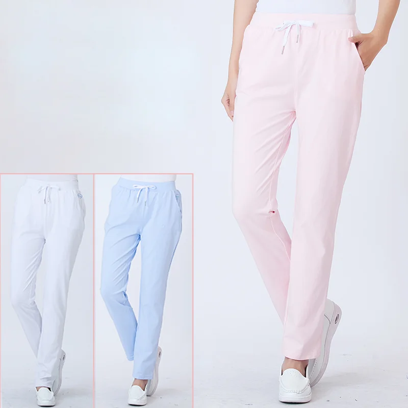 Женские медицинские Брюки Slim Fit скраб салон красоты медсестры медицинские рабочие брюки больница белые повседневные брюки