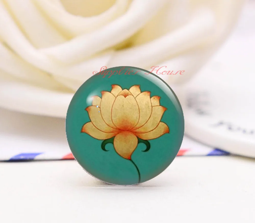 

Handmade Round Lotus photo glass Cabochons, Jewelry Finding Cameo Pendant Settings, (F008-98)