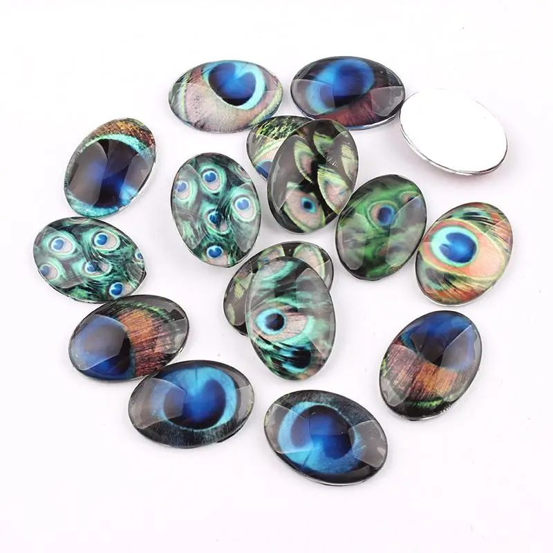 

Oval Mix Style Little Feather 16pcs GlassCabochon 18x25mm Flatback Dome Cabochon Base Setting DIY Accessories Jewelry