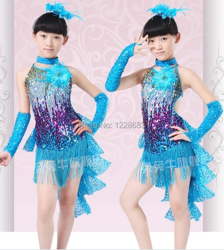 Блесток бахромой Franja Богемный комплект Roupa жужжальца Vestido De Baile Latino для детей