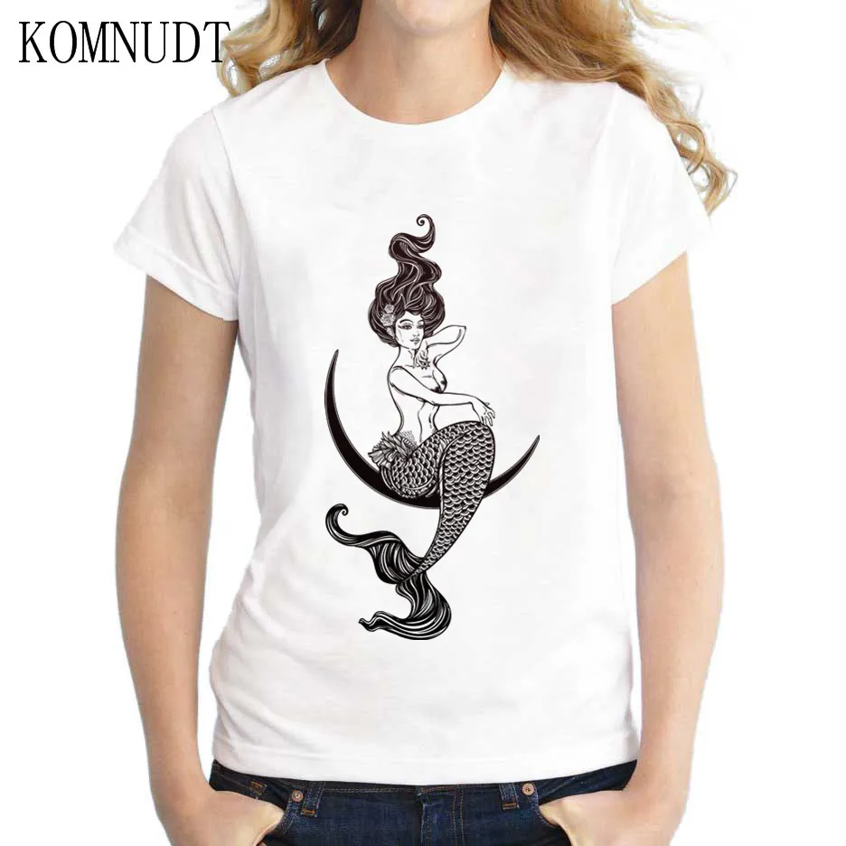 Komnudt Kawaii Русалка 2018 Лето Топы корректирующие Для женщин футболка Костюмы