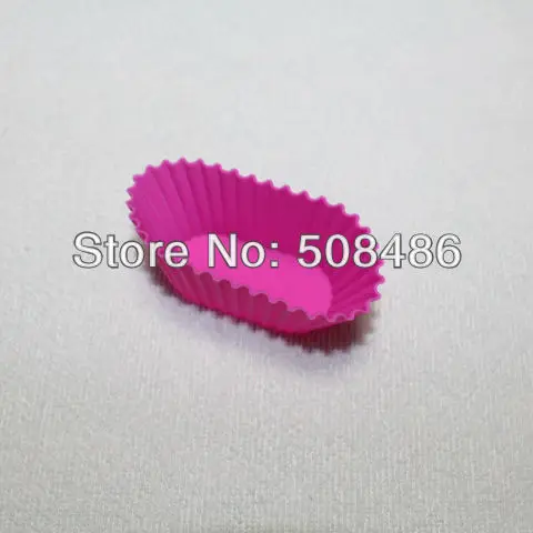 Free Shipping 12pcs Food Grade Cupcake oval-shaped Cake Molds Silicone Moulds Dark Pink |