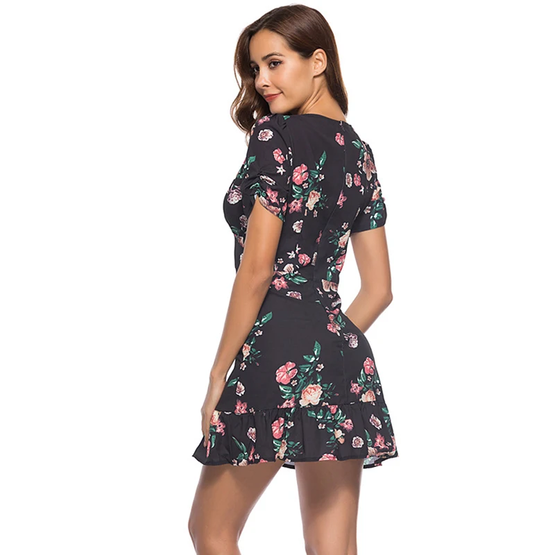 Летние платья v образным вырезом с принтом роз посылка бедра платье Модные