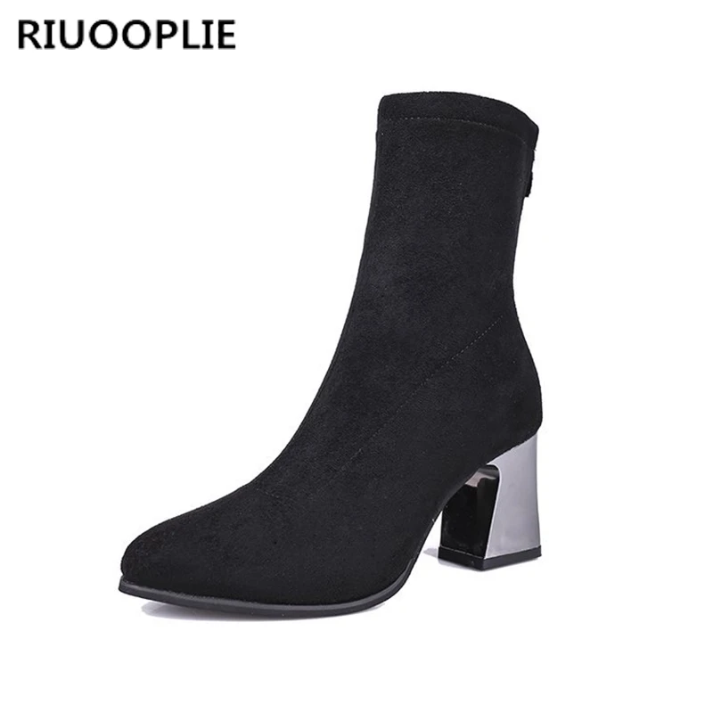 RIUOOPLIE/женские ботинки сезон осень-зима новые модные повседневные Черные замшевые