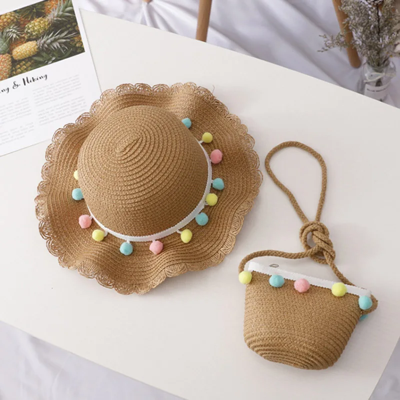 Шляпа сумка набор волнистые соломенные шляпы цветные шары Кепка одно плечо для
