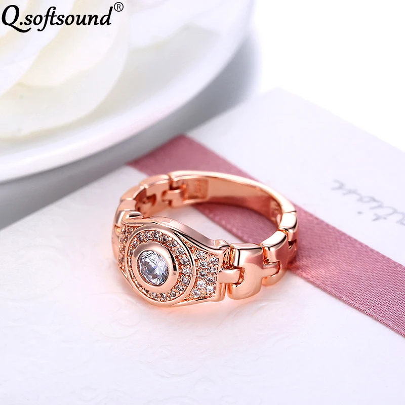 Изысканное розовое золото цвет прозрачный CZ камень свадебные кольца для женщин