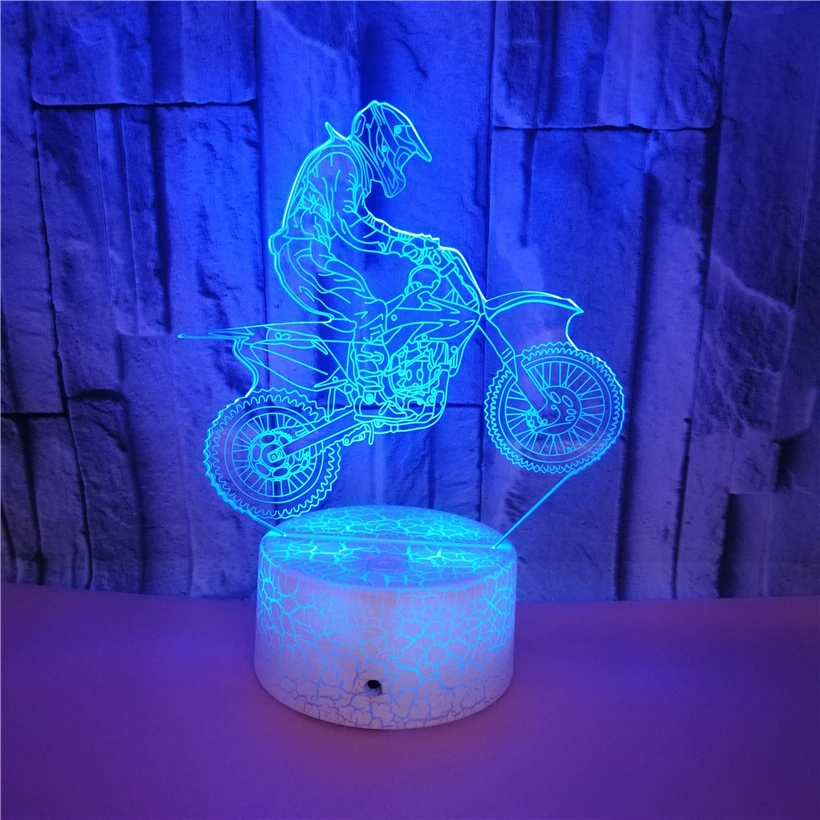 Новый мотоциклетный ночник с трещинами и 3D иллюзией USB 7 цветов мигающий