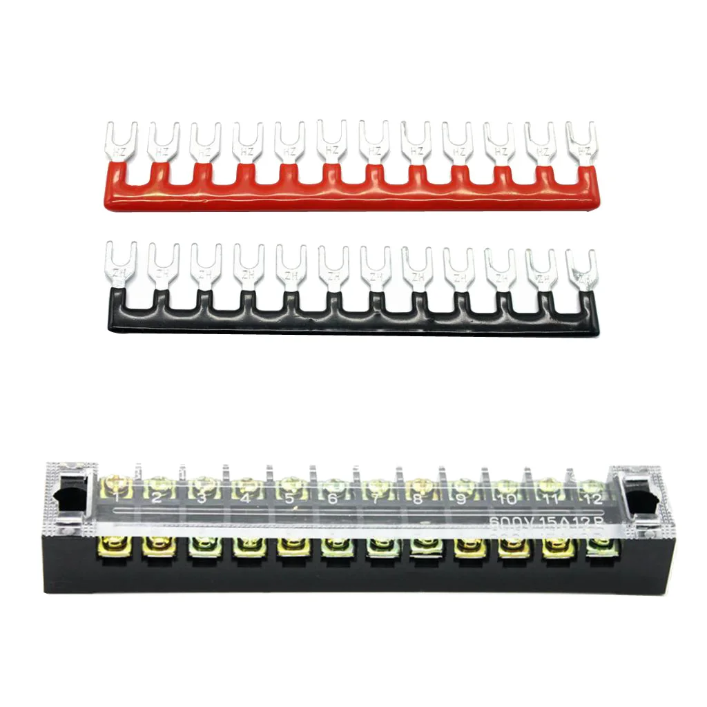 

Dual Row 12Positions Screw Barrier Terminal Blocks Strip Connector 600V 15A