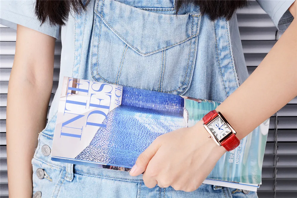 

REBIRTH Elegant Retro Dress Quartz Watches Women Luxury Roman Clock Female Rectangle Leather Gold Ladies Wrist Watches Gift