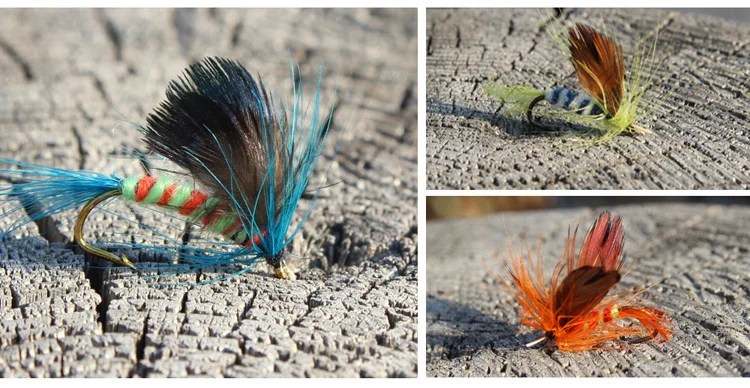 KKWEZVA 30pcs Insect Fly Fishing Lure Artificial Fishing Bait Feather Single Treble Hooks Carp Fish Lure Water surface