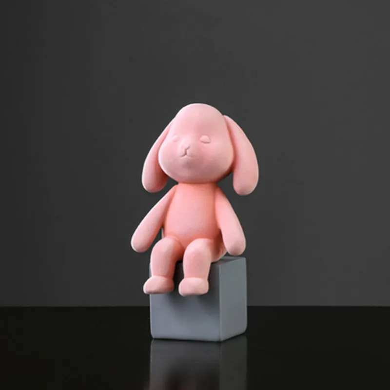 

Nordic Animal Car Decoration Home Flocking Rabbit Decor Children's Room Candy Color Shop Office Decor Living Room Gift M1992