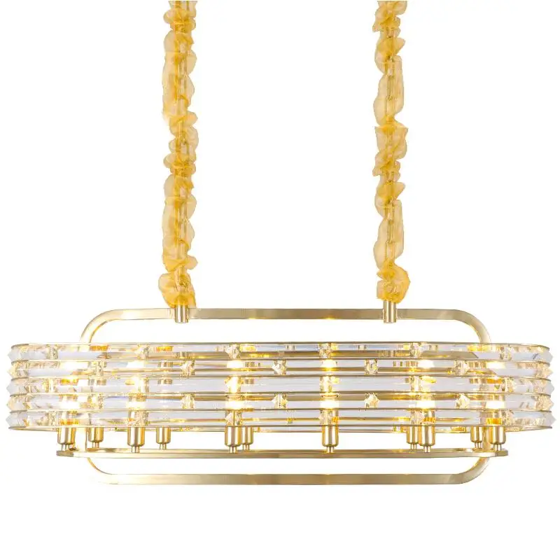 

New modern crystal chandelier rectangular restaurant bar golden living room crystal lamp