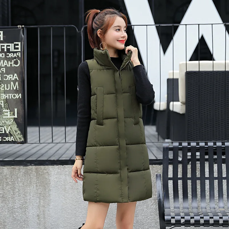 

High Lead Solid Color Long Fund Self-cultivation Thin Sleeveless Vest Cotton Waistcoat 2018 Winter New Pattern Vest Korean30