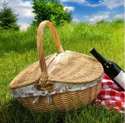 Красный Плетеная корзина для пикника с крышкой и ручкой, корзина для еды и хлеба, корзина для пикника, плетеная бамбуковая корзина для хранения фруктов - Цвет: Красный