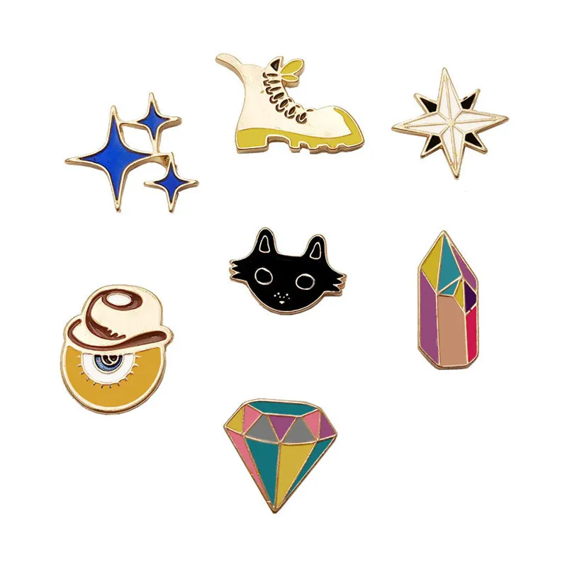 4 pcs 1 set Cartoon Brooch Set Badges Metal Pin Cat Star Shoe Eye For Clothes Jeans Backpack hat Harajuku | Украшения и
