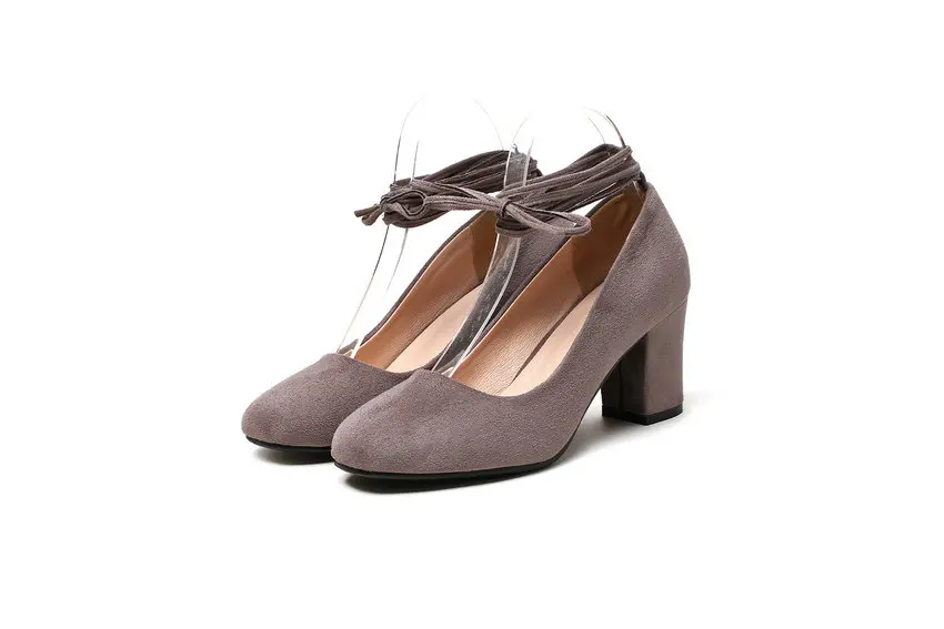 QUTAA Women Shoes Round Toe Pu Leather Square High Heel Platform Lac Up Shallow Women Pumps Ladies Pumps Size 34-43