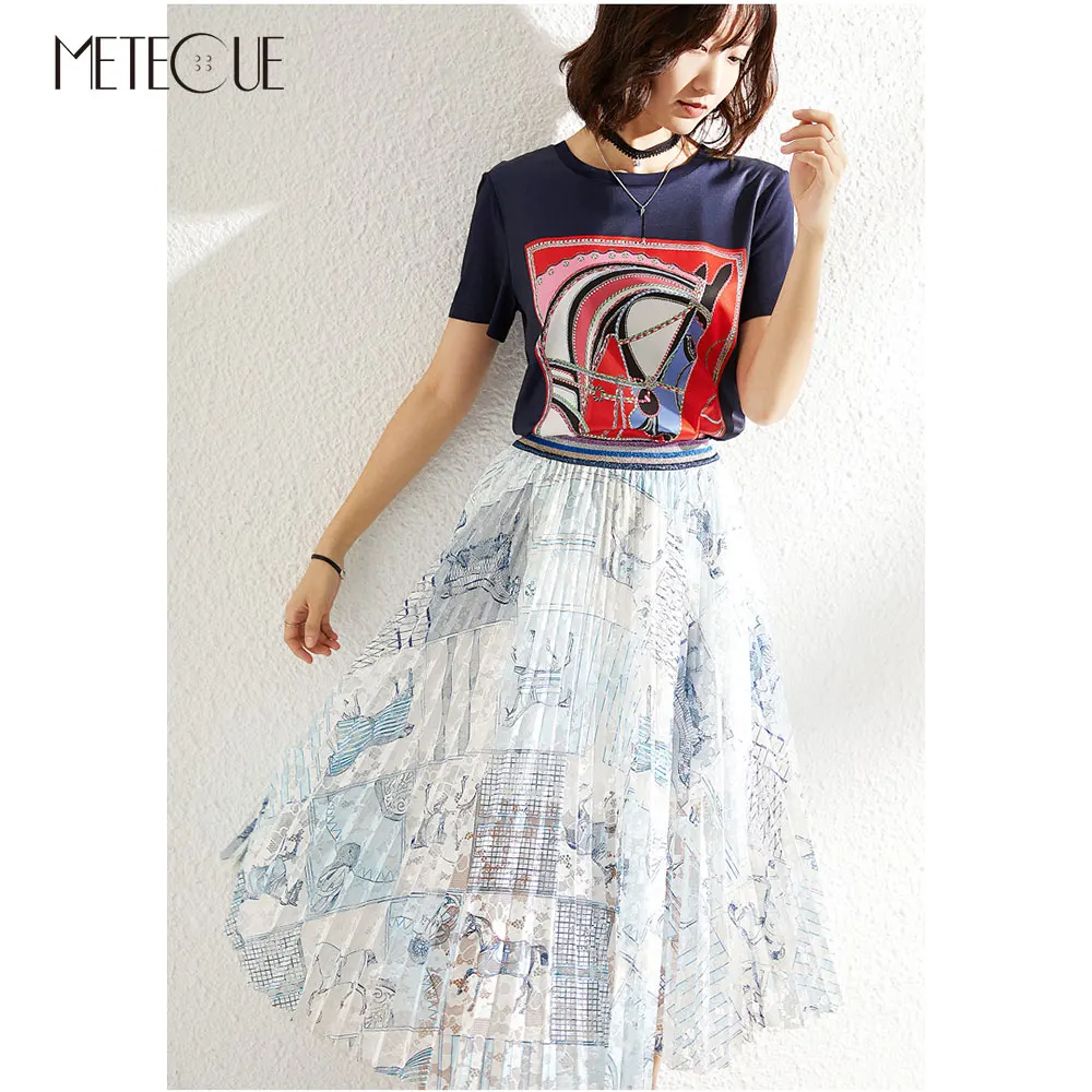 Шелк модал Лоскутная Женская футболка 2019 весна лето мода лошадь шаблон короткий