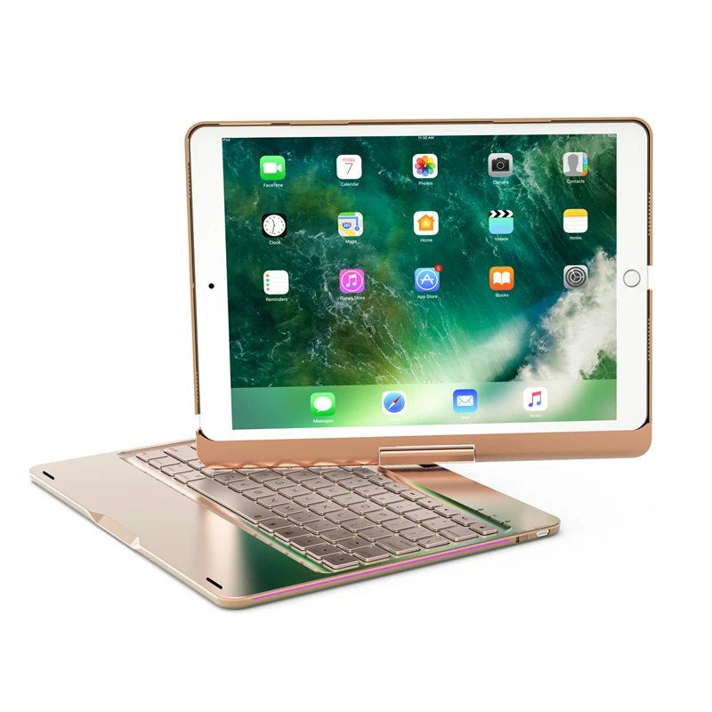 Алюминиевый Чехол NTSPACE для iPad 5 / 6 Air 2 с подсветкой беспроводная клавиатура синими