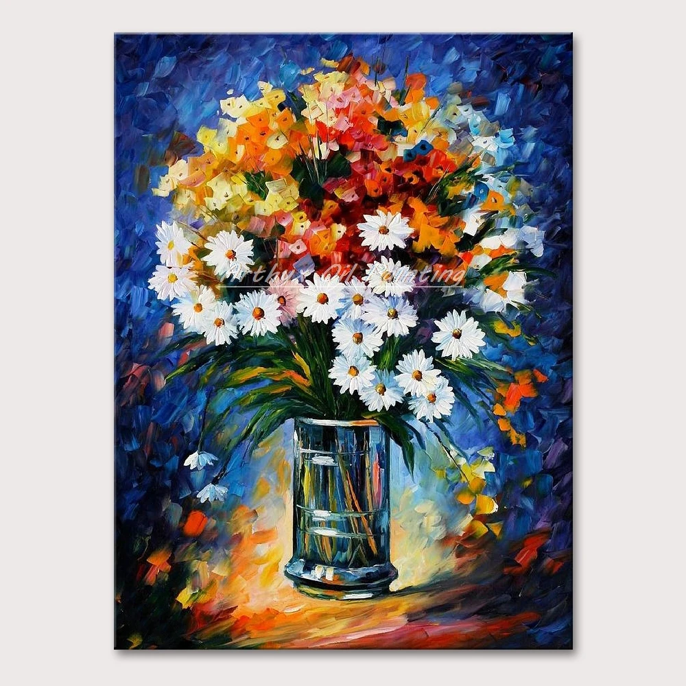 

Hand Painted Textured Palette Knife Flowers Oil Painting Modern Canvas Posters Wall Art Pictures For Living Room Home Decoration