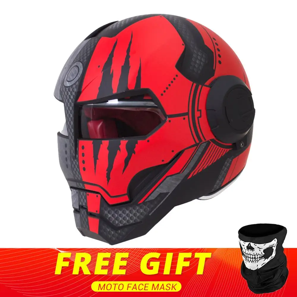 Matte Black Red HEROBIKER мотоциклетный шлем Ретро мотоциклетный шлем Полнолицевой винтажный Ретро шлем для мотокросса - Цвет: Matte Black Red