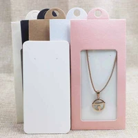 50pcs multi color paper jewelry package display box window hanger packing box with clear pvc window for necklace earring