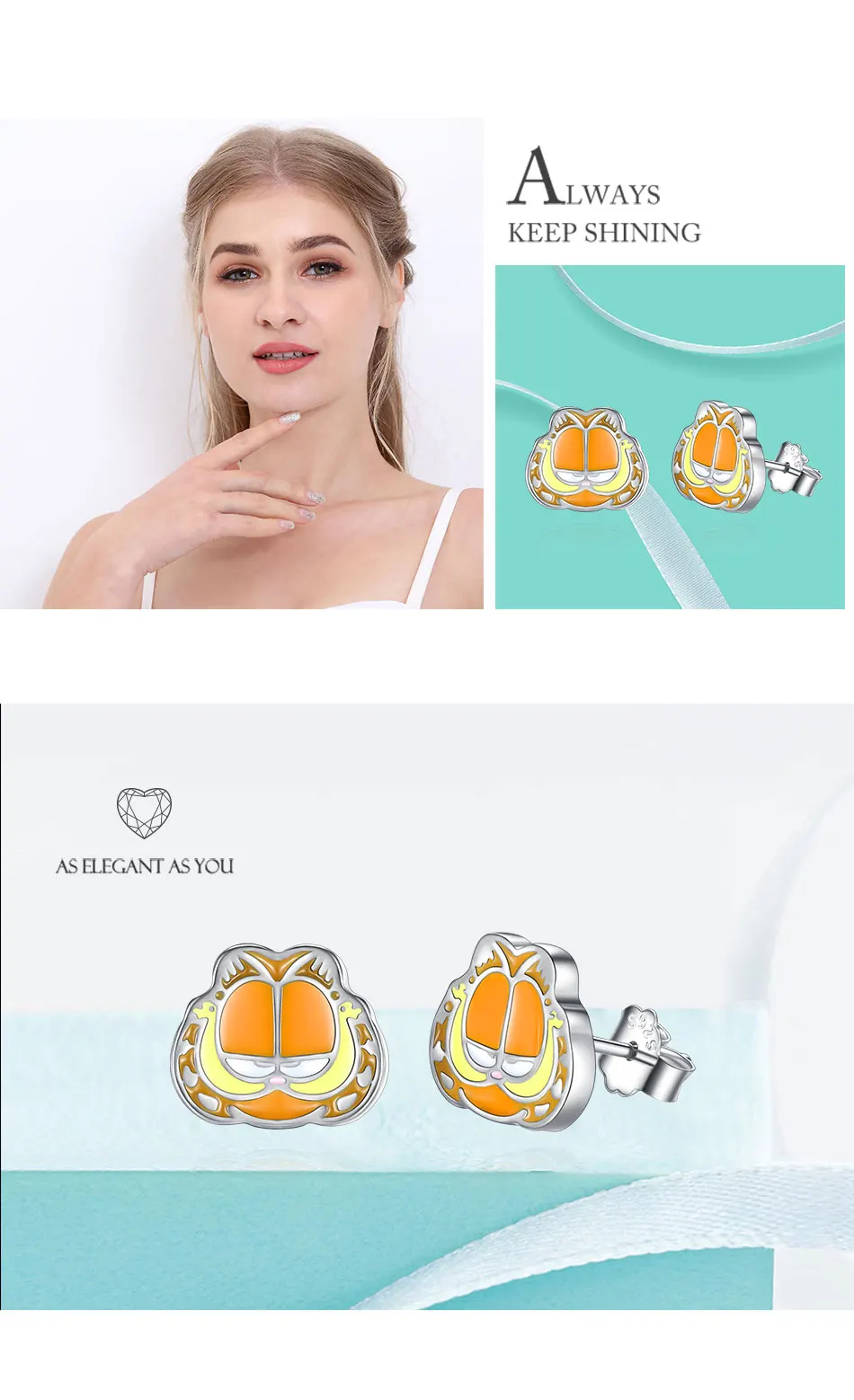 BELAWANG дизайн 925 стерлингового серебра мультфильм Гарфилд серьги-гвоздики в виде кошки модные милые 3D серьги в виде животных для женщин
